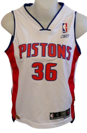Reebok Detroit Pistons Wallace 36 Basketball Small Jersey Tank Top Shirt w/Pin