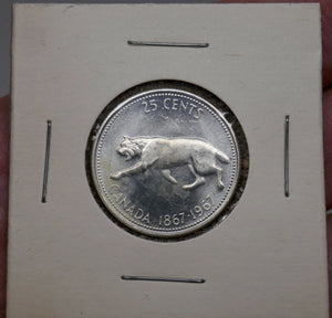 Canadian 1867-1967 Elizabeth II Lynx 25C Silver Confederation Coin
