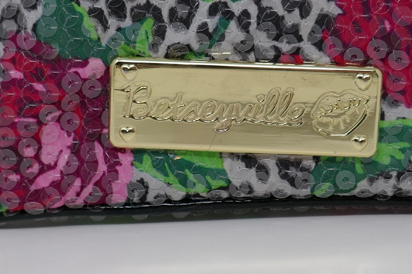 Betsey Johnson Betseyville Wristlet Sequin Cheetah Blossom Bag
