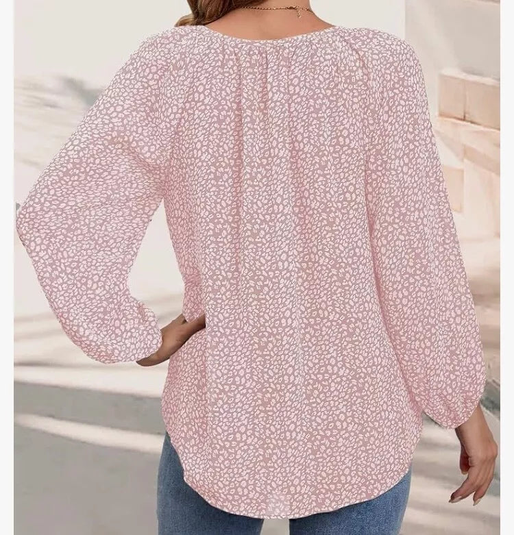 Women Boho Floral Print V Neck Long Puff Sleeve XL Blouse Shirts