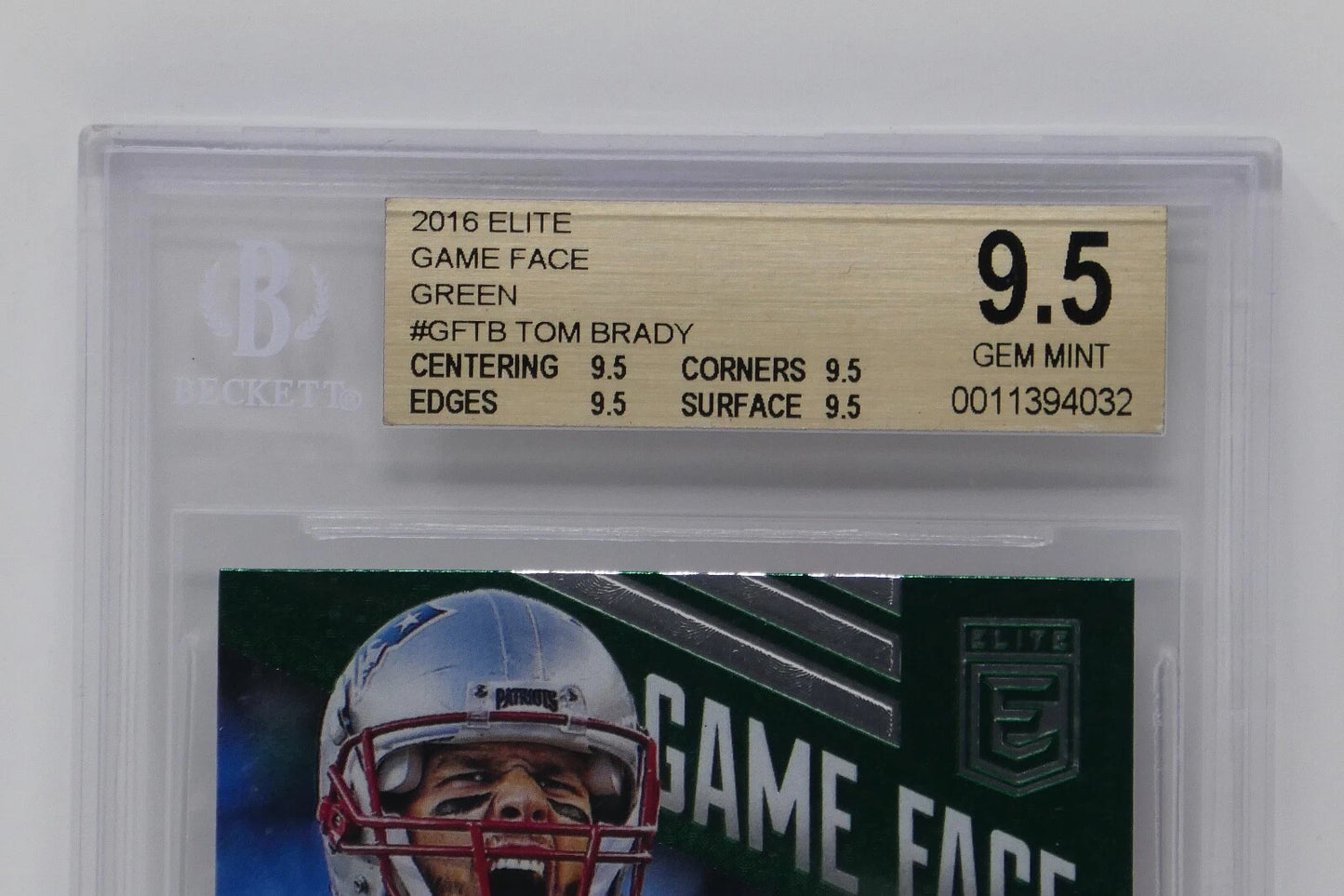 2016 Elite Game Face Green #GFTB Tom Brady Patriots 🔥 Beckett 9.5 GEM MINT