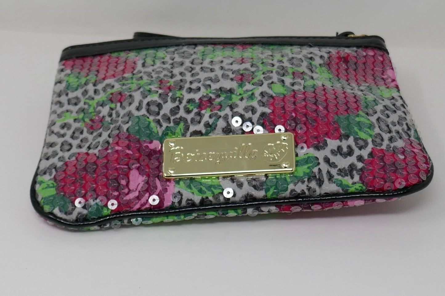 Betsey Johnson Betseyville Wristlet Sequin Cheetah Blossom Bag