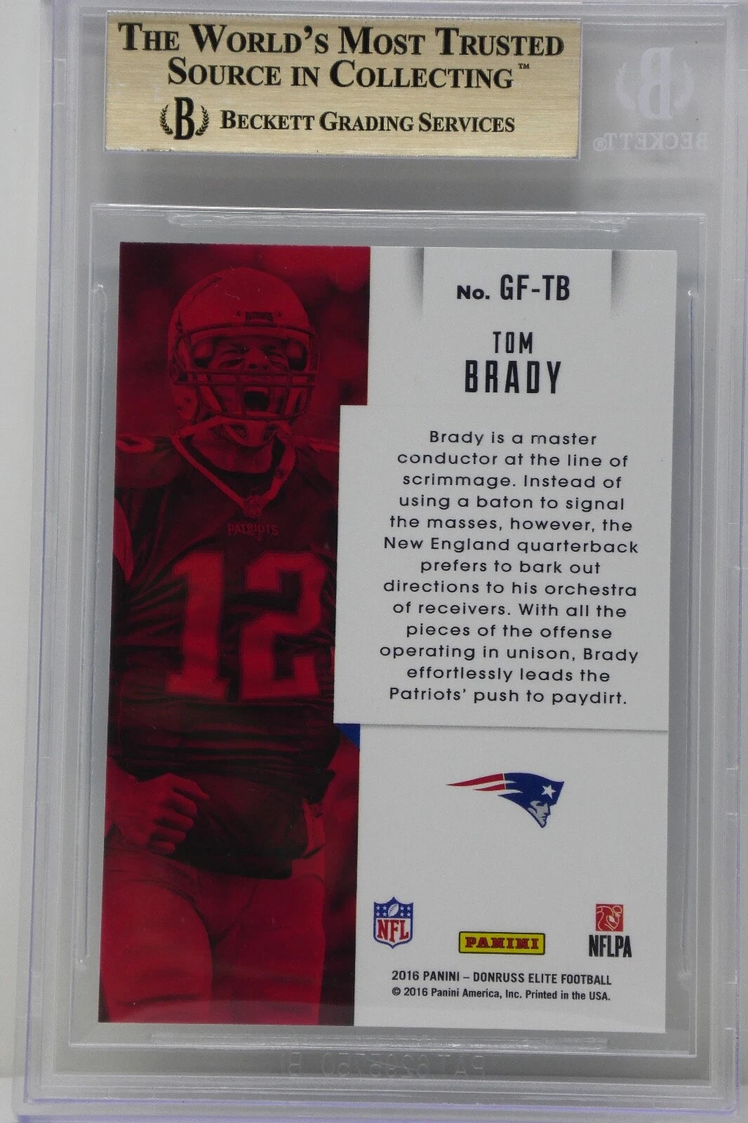 2016 Elite Game Face Green #GFTB Tom Brady Patriots 🔥 Beckett 9.5 GEM MINT