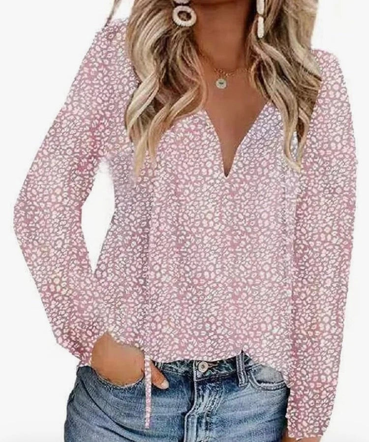 Women Boho Floral Print V Neck Long Puff Sleeve XL Blouse Shirts